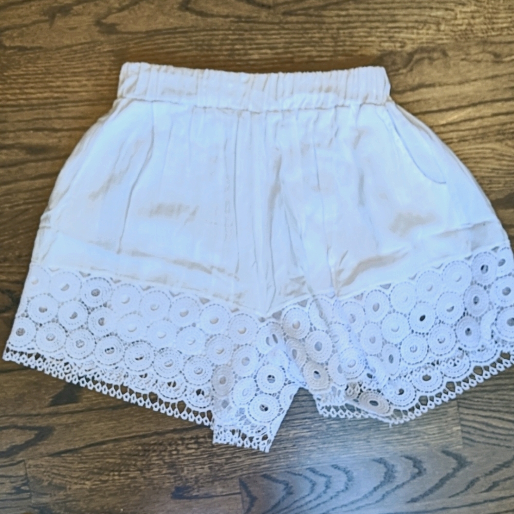 Peixoto Partial Eyelet High Waist Shorts, White